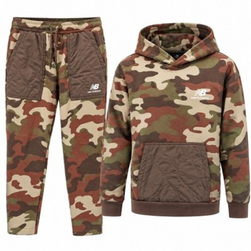 New Balance Mens Camo Fleece Tracksuit Set Large Slim Fit Hoodie Sweatpants